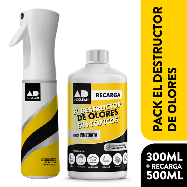 Pack Ahorro Destructor de Olores Adclean 300ml + Recarga 500ml
